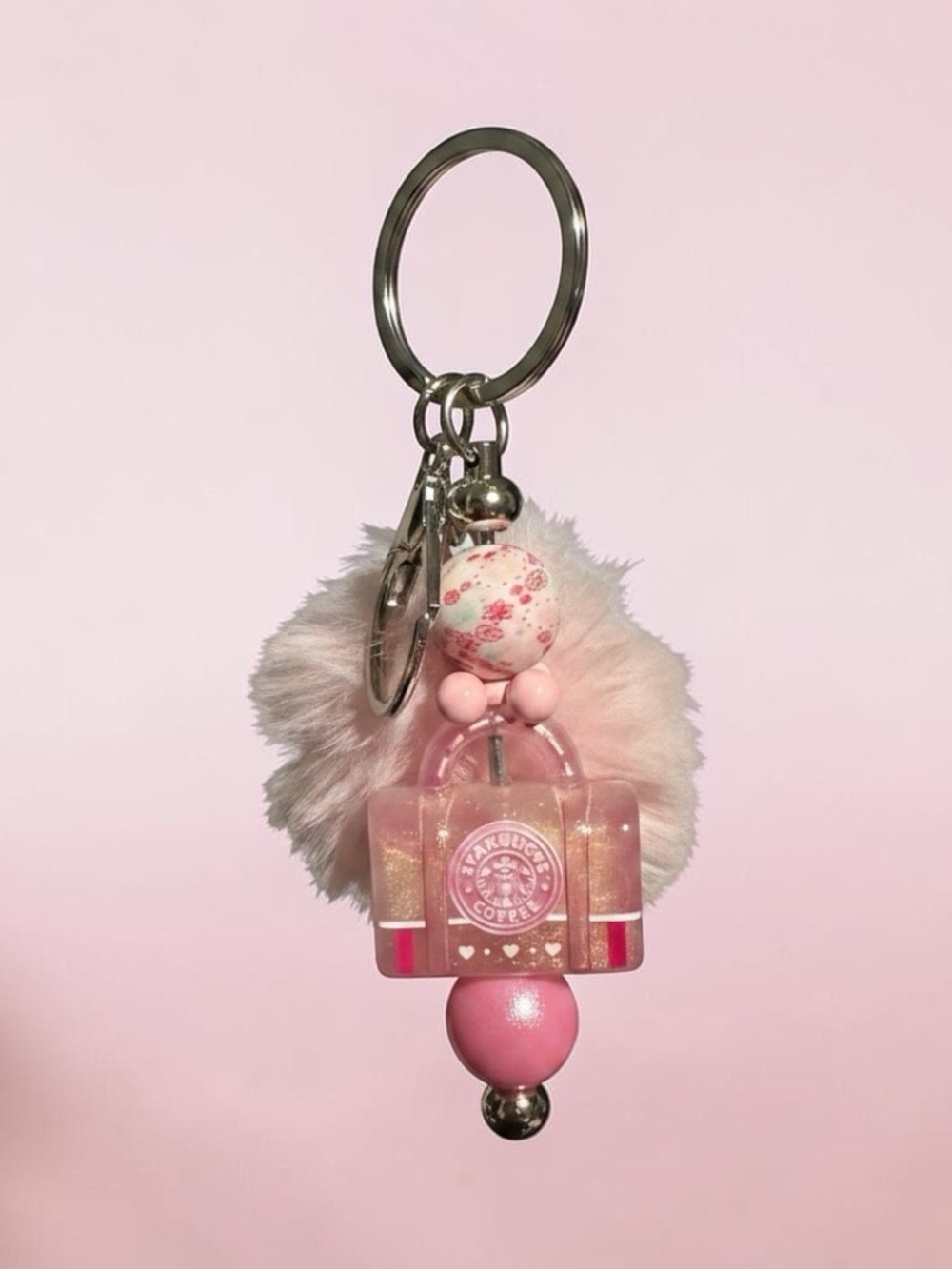 Pink Drink Sparkle Beaded Keychain & Bag Charm | Cute Coffee Lover Gift